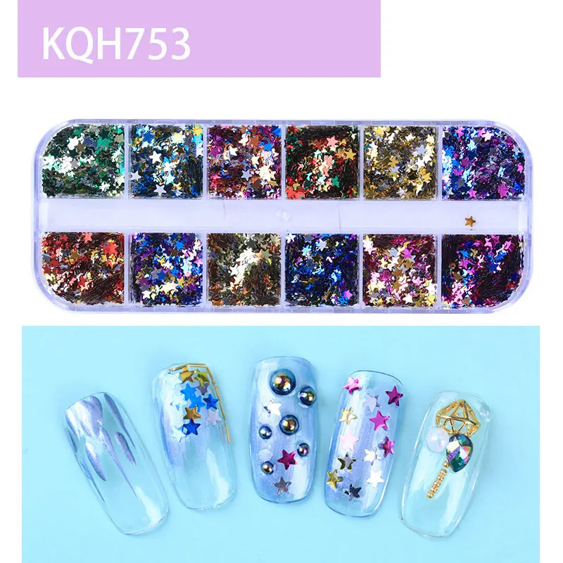 KQH753 1 коробка, мульти размер, сделай сам, блестка для ногтей, Плоские наклейки, 3D дизайн ногтей, украшения, очаровательные наклейки, Стразы для ногтей, аксессуары для маникюра - Цвет: KQH753