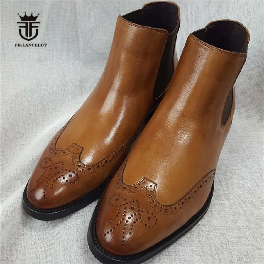 2019 натуральная кожа ретро Bullock резные Ботинки Челси с острым носком слипоны