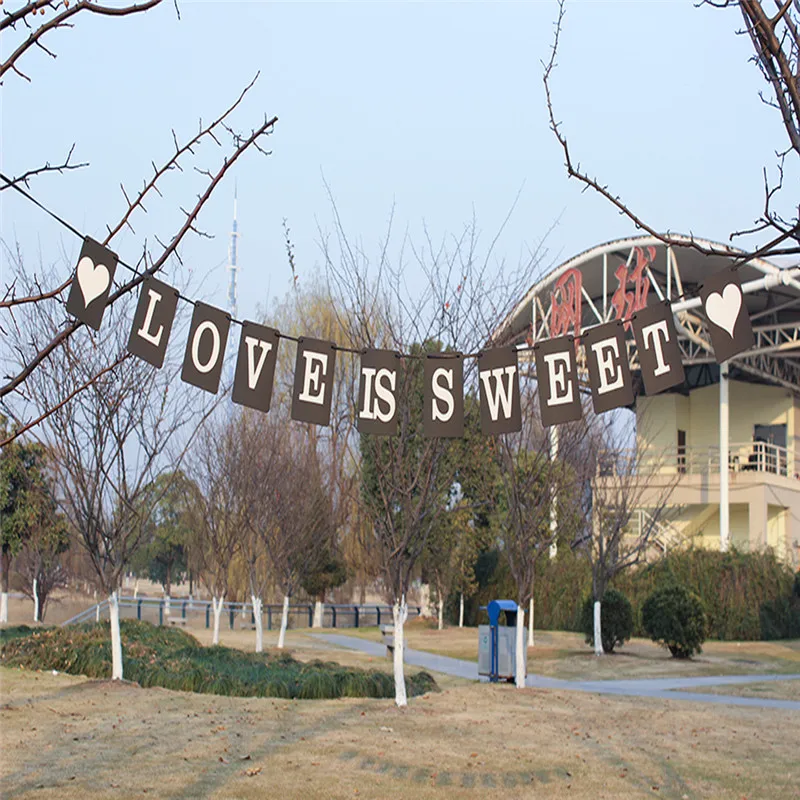 Винтаж Love Is Sweet Свадебные Баннер праздник девичник реквизит для фотосессии овсянка крафт-бумага Свадебные вывеска для декора вечерние украшения
