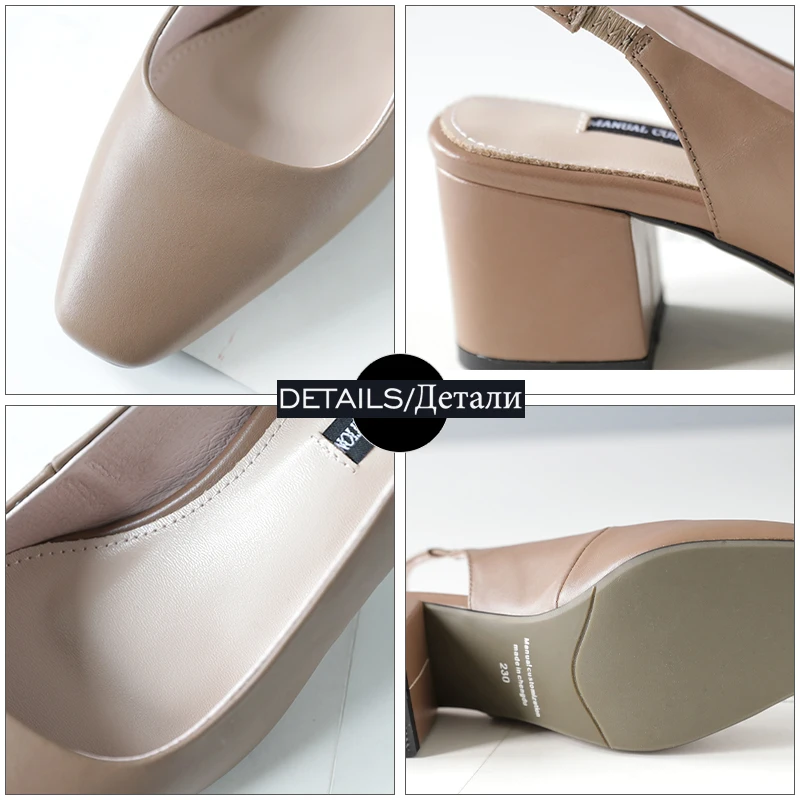 Женские кожаные сандалии ISNOM на высоком каблуке с квадратным носком и ремешком