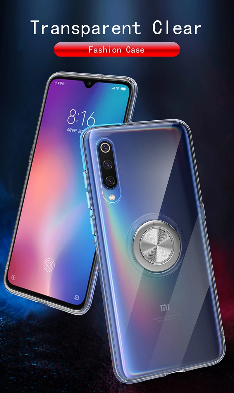 360 металлический магнитный чехол на палец для Xiaomi 8 9 mi8lite mi9lite mi8discovery прозрачный мягкий кремний чехол для Xiaomi Redmi Note 7