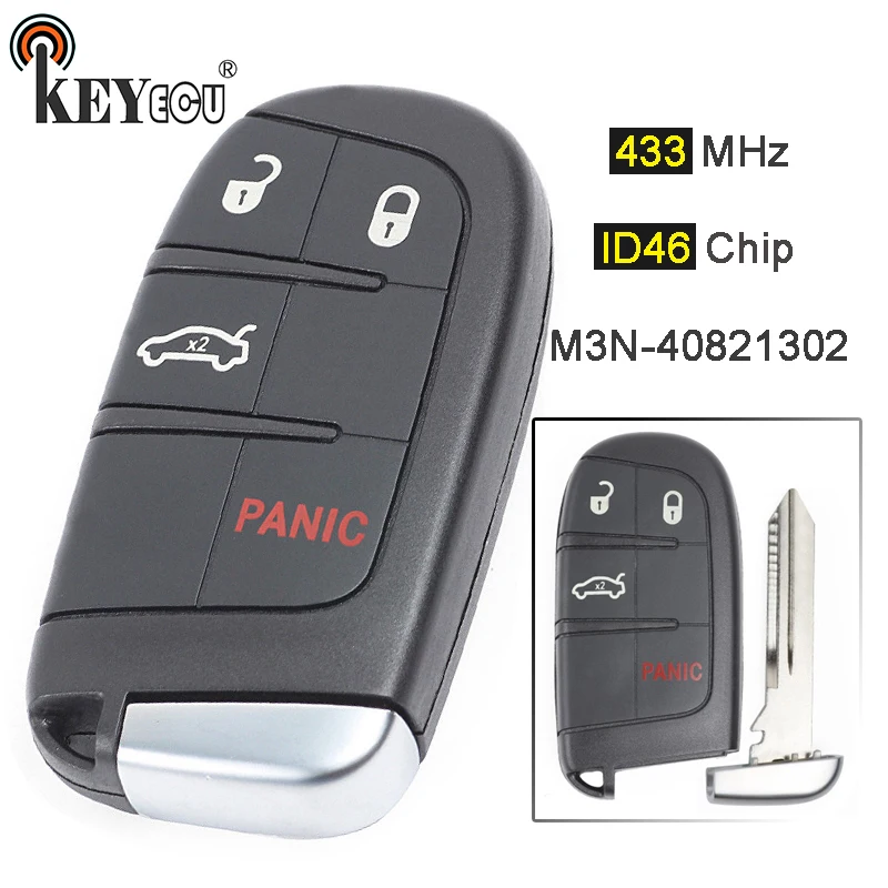 

KEYECU 433MHz ID46 Chip M3N-40821302 Replacement 4Button Smart Remote Key Fob for Chrysler 200 Dodge Charger Challenger Dart