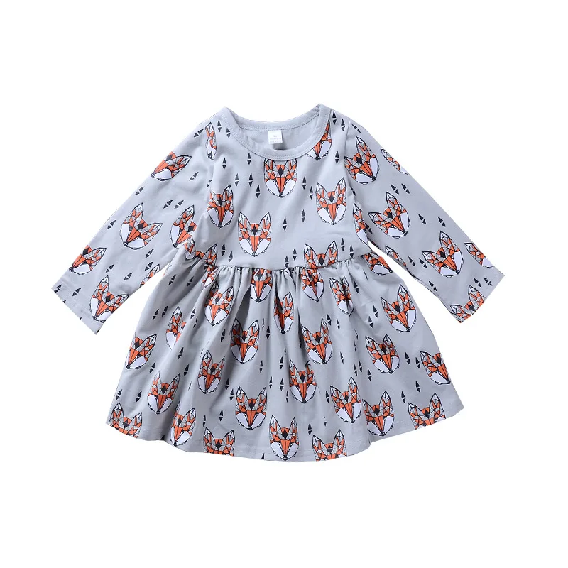 Stay Naive Girl Clothes 2021 Fall Fashion Fox Print Cotton Dress Long Sleeve Casual Apparel | Детская одежда и обувь