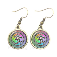 om ohm aum namaste yoga symbol earrings charming bright colorful om logo drop earrings pretty indian style women jewelry gift