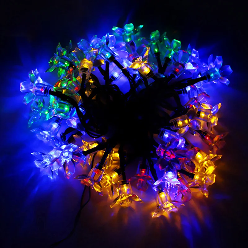 Dcloud Вишневый Peach Blossom Цветок СИД солнечный Fariy свет шнура 7 м 50LED открытый Рождество