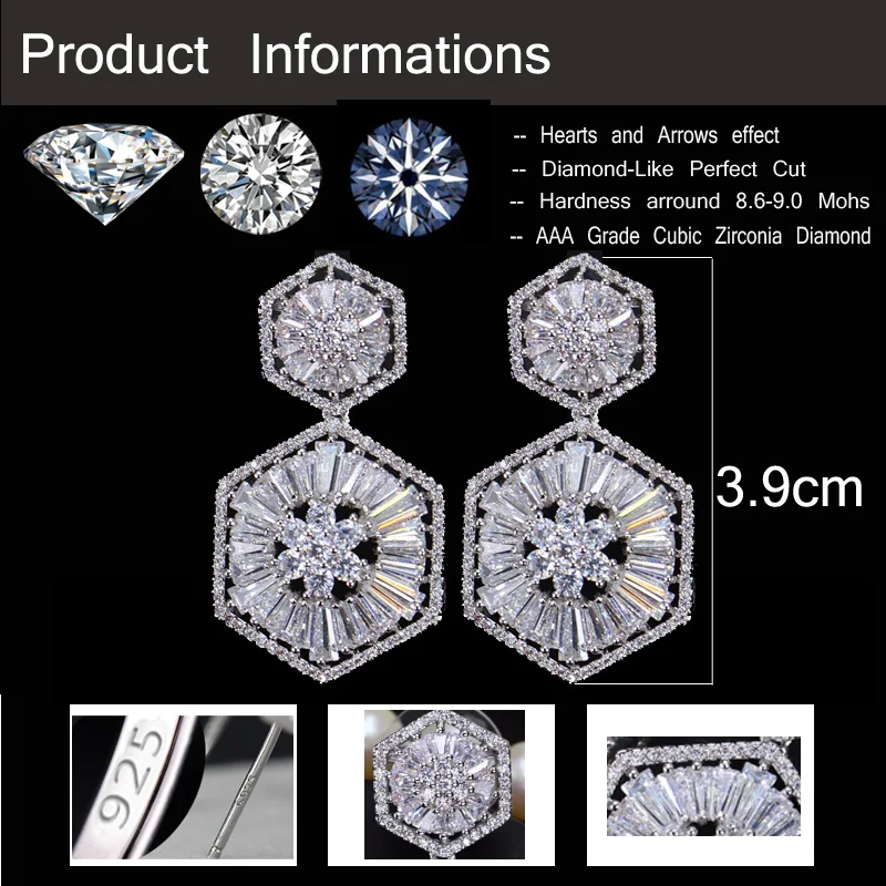 CWWZircons, высокое качество, 925 пробы, Серебряная булавка, роскошные серьги с кубическим цирконием для женщин, свадебный подарок, ювелирные изделия CZ127