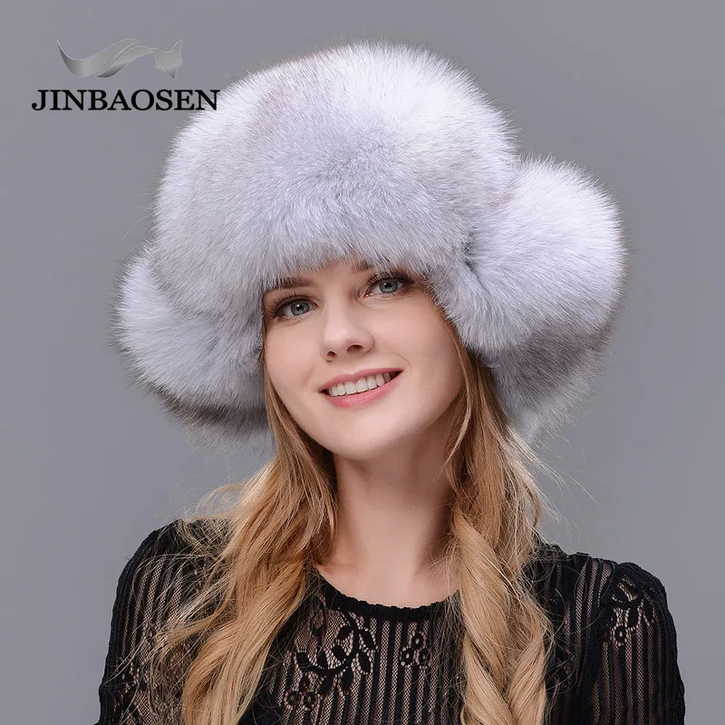 Меховая шапка JINBAOSEN для русских девушек зимняя кожаная с мехом и меховыми