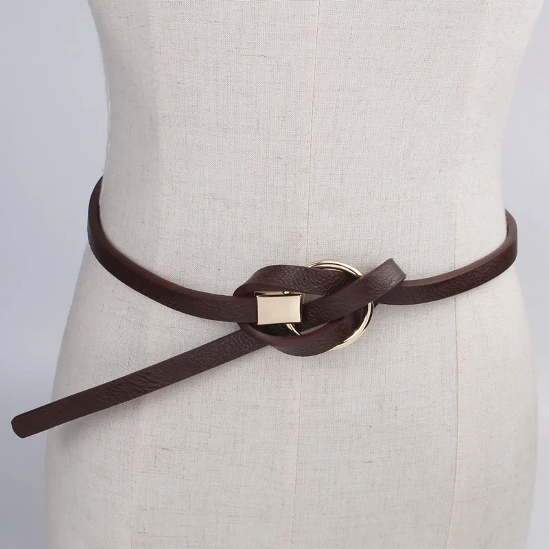 

Round Buckle Knotted Thin Belts Women Faux Leather Belt Ladies Fashion Simple Accessories For Dress Jeans New Soft Strap Belts