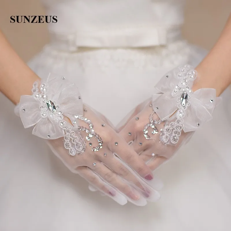 

Длинные свадебные перчатки с закрытыми пальцами, очаровательные свадебные аксессуары с бисером и блестками, прозрачные тюлевые короткие п...