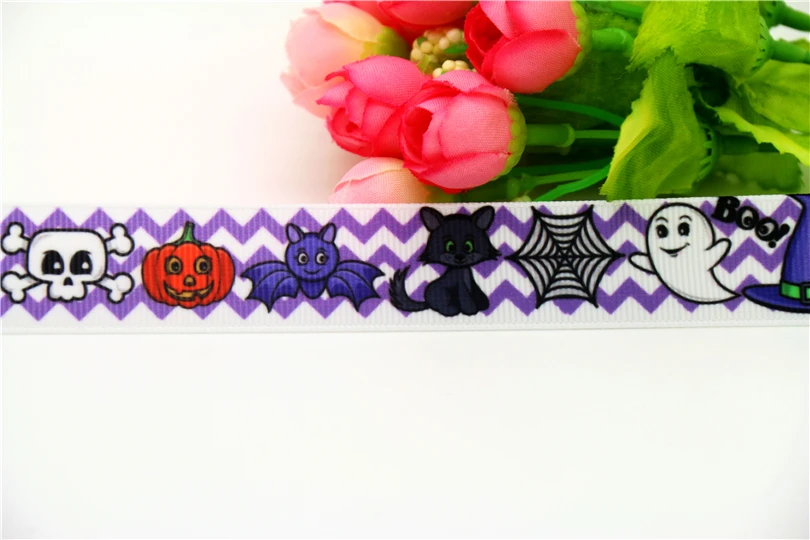 

DHK 7/8'' 5yards Halloween chevron printed grosgrain ribbon headwear hair bow diy party decoration OEM 22mm C1208