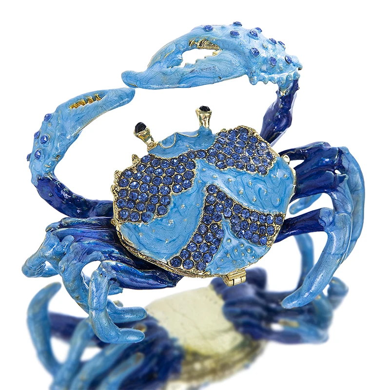 H&D Hand-Painted Crab Bejeweled Trinket Box Hinged Animal Decorative Ring Holder Figurine Box Jewelry Storage Home Wedding Decor