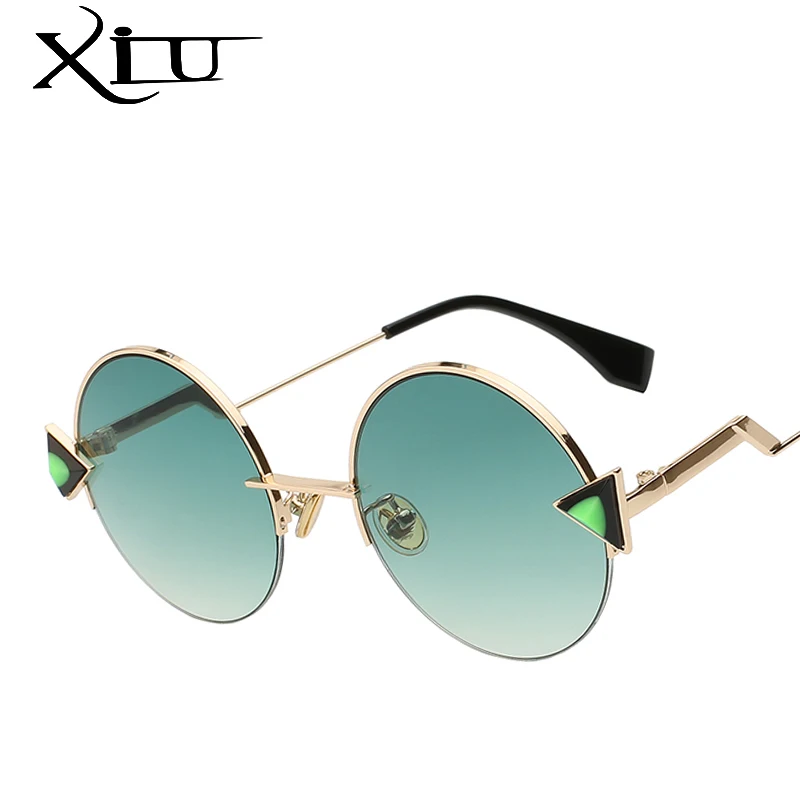 

Солнечные очки XIU в круглой металлической оправе UV400 женские, уникальные дизайнерские модные солнцезащитные аксессуары в стиле ретро, с пол...