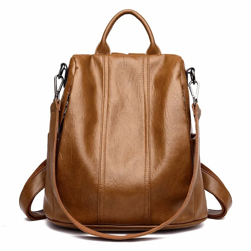 Женские кожаные рюкзаки Sac A Dos, женский рюкзак, школьные сумки для девочек, для путешествий, Большой Вместительный рюкзак, повседневный рюкзак, новинка - Цвет: Brown