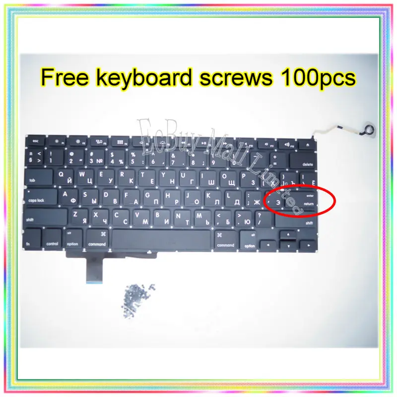 

Brand New Small Enter RS Russian keyboard+100pcs keyboard screws For MacBook Pro 17.1" A1297 2009-2012 Years