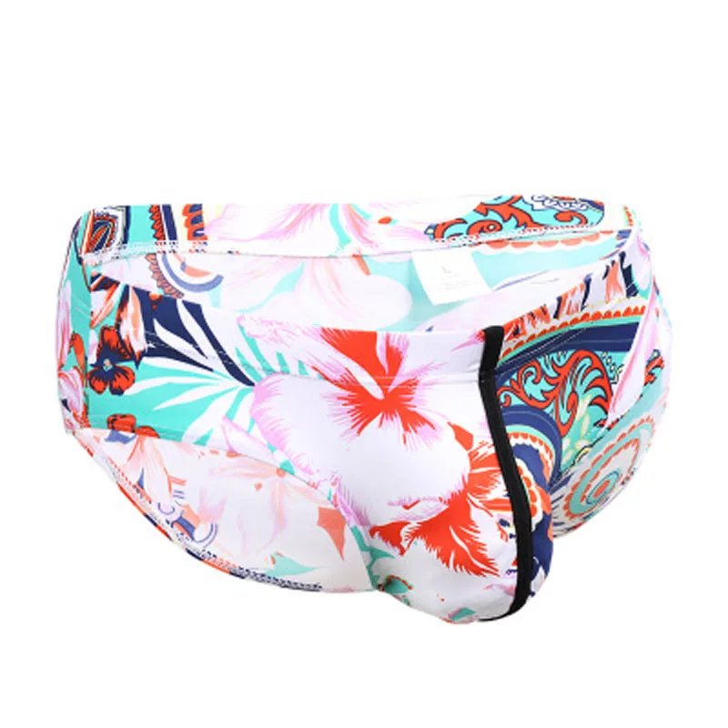 2019 gay Underwear men low waist nylon ice silk printed breathable briefs fashion sexy bulge jockstrap |
