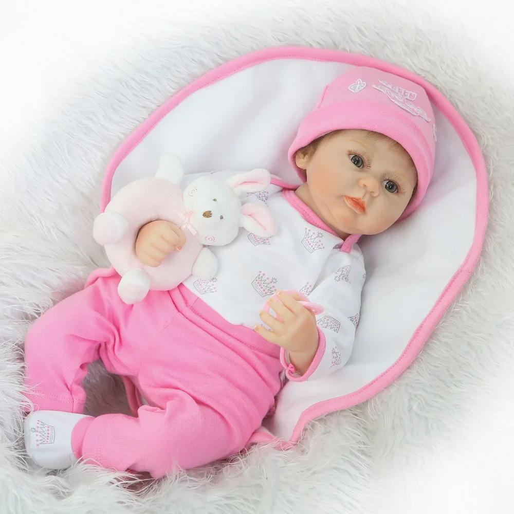 

20"Lifelike silicone reborn dolls smile adorable princess toddlers doll bebe handmade fake infant doll pink clothes for sale