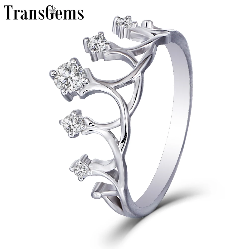 Женское кольцо в форме короны белое золото 14 к 585 пробы F Color Moissanite | Украшения и