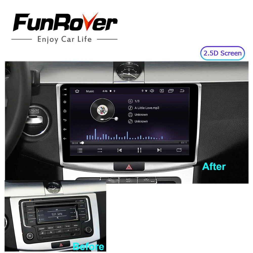 Funrover 10 дюймов ips 2.5D Android 9,0 автомобильный радио мультимедиа для Volkswagen VW Passat B6 B7 CC Magotan 2011- wifi bluetooth FM