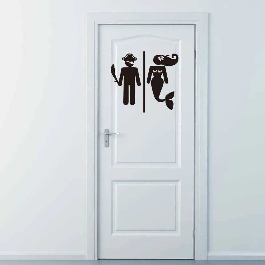 Funny Decals Mermaid Wome Men Door Vinyl Stickers Modern Wall Toilet WC Note Washroom Bathroom Home Decor Art | Дом и сад