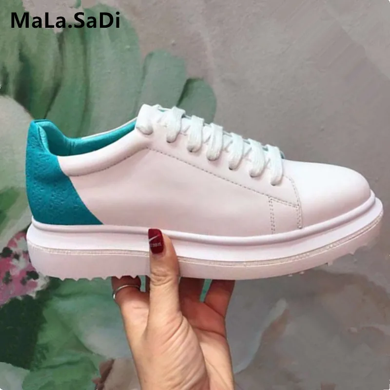 

Hot Sale New Fashion Spring Autumn Women Sneakers Genuine Leather White Small Shoes Woman Lace up Flat Platform Casual Shoes