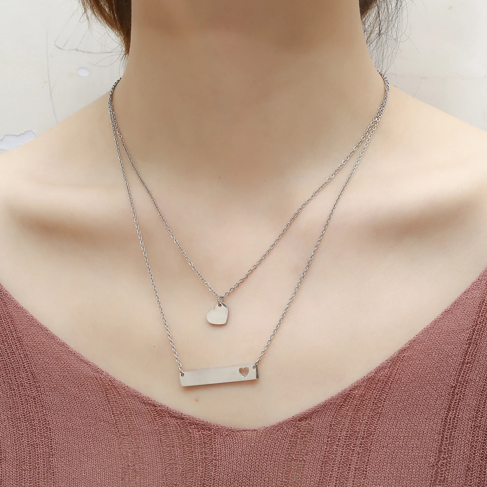 OUFEI из нержавеющей стали цвета розового золота с сердечками ожерелье двухслойный Шарм женщина Vogue ювелирные аксессуары богемные