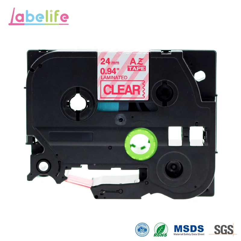 Labelife TZe-152 красный на прозрачной ленте 24 мм для принтера Brother P-touch PT-1000 PT300 PTE500 PT2400