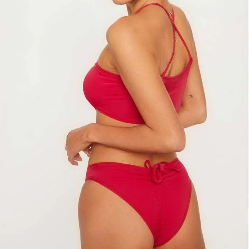 Новое поступление Купальники Женские Висячие шеи красный комплект бикини бандо дышащий купальник