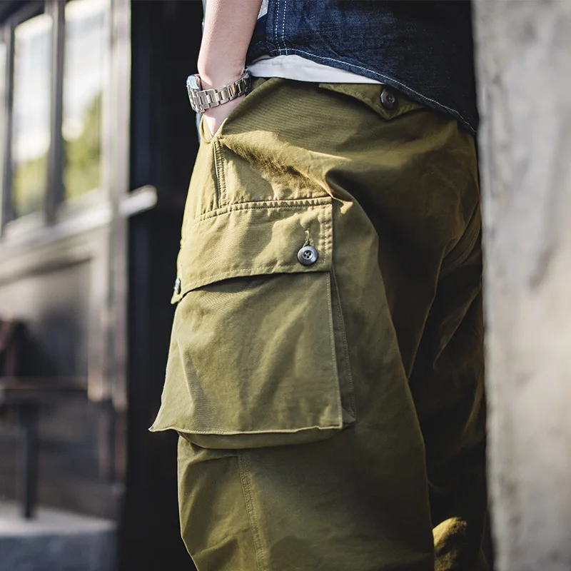 MADEN men's loose overalls multi pocket green casual pants cotton harem men|Джоггеры| |