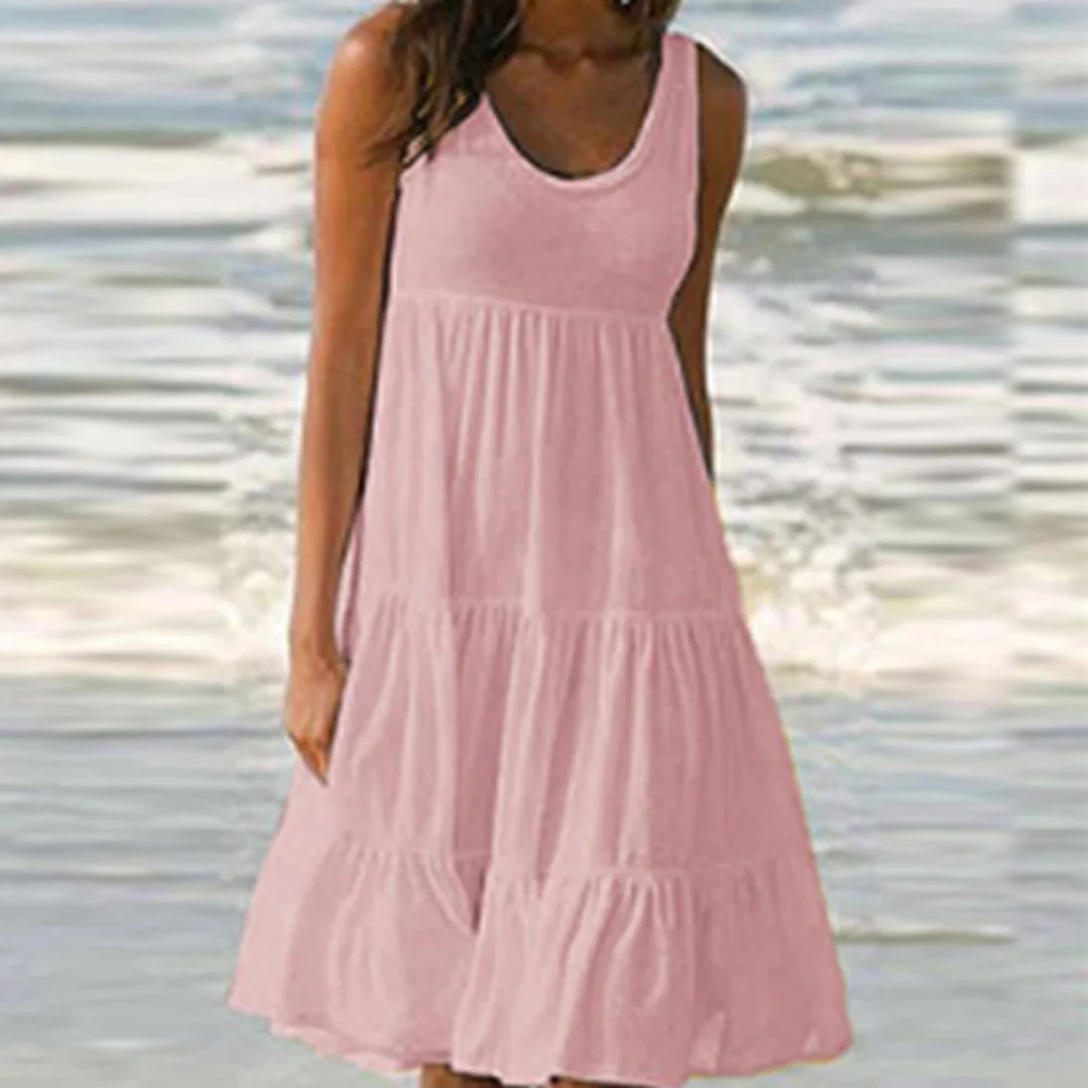 Повседневное Розовое женское платье женские пляжные летние платья сарафан с