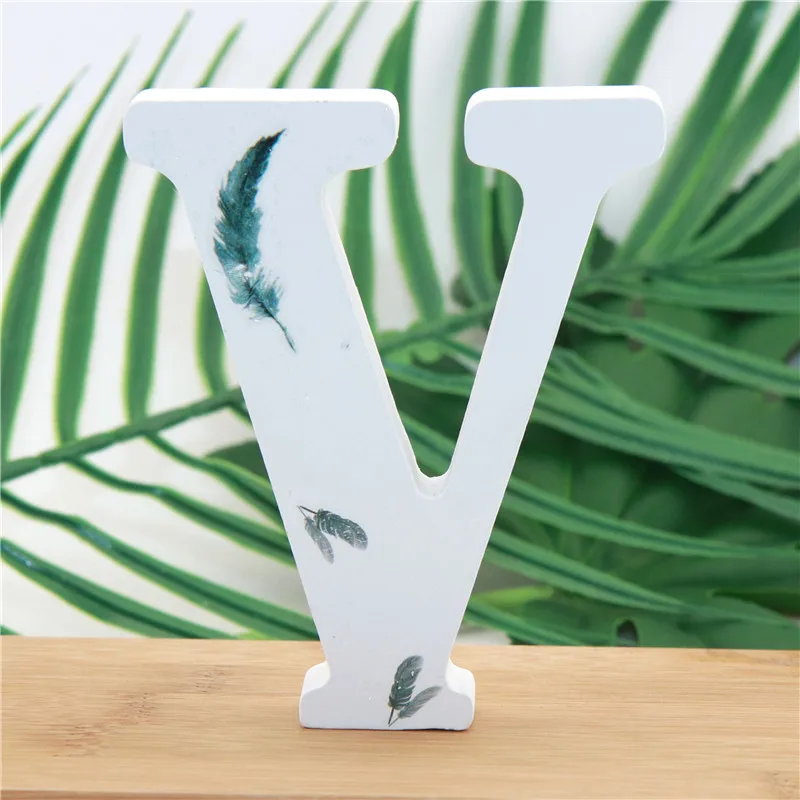 V 1 шт., 10X10 см, в форме пера, для свадьбы, дома, деревянные буквы, декоративные буквы алфавита, слова, буквы, имя, дизайн, искусство, ремесла, стоячие, сделай сам - Цвет: V