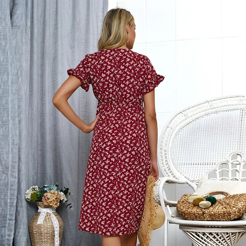 WHZHM Vestidos бант Femme шифоновое цветочное Вечерние Платье женское короткий рукав клеш