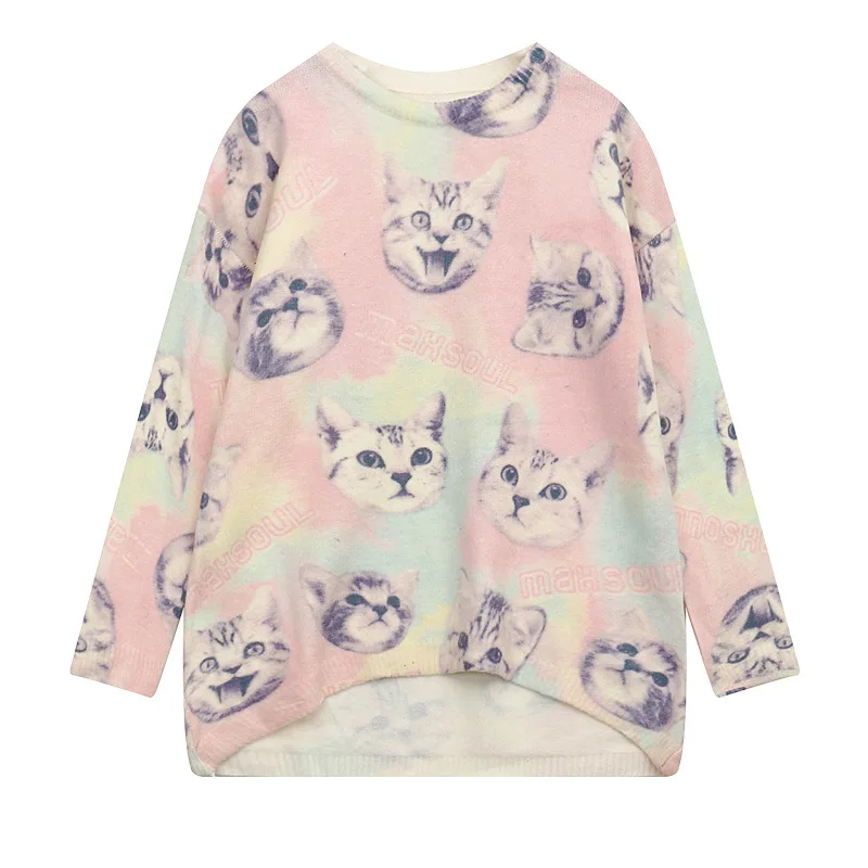2018 Korean version of the fall and winter new Harajuku style sweater women's set cat head expression long sleeve ladies | Женская
