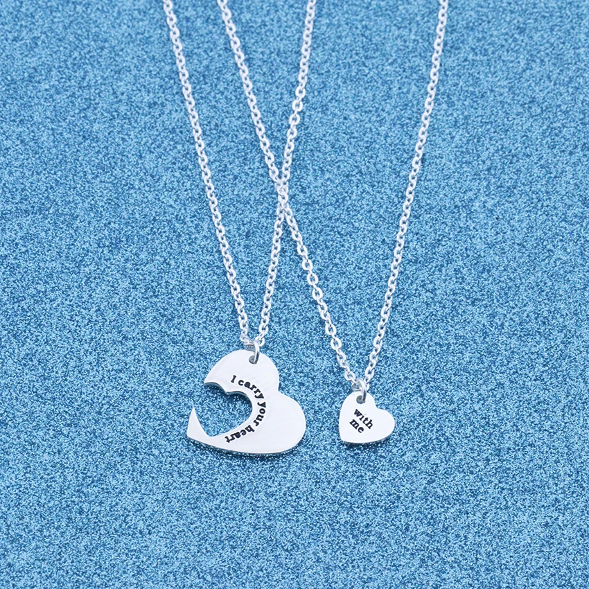 

20PCS Wholesale Puzzle Pendant I Carry Your Heart With Me Couple Necklace Set Romantic Fashion Heart Matching Couple's Gifts
