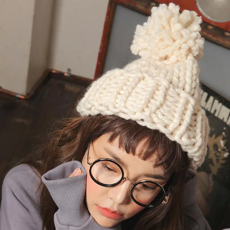 LERFEY вязаные шапки ручной работы Грубая зимняя женская шапка модная теплая Skullies