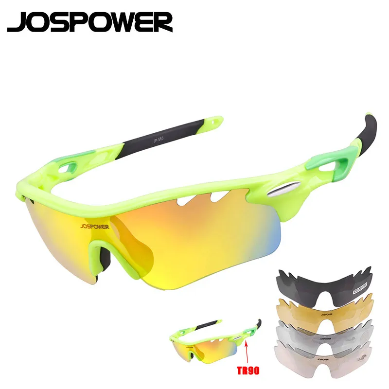 Fluorescent green JOSPOWER поляризованные велосипедные очки TR90 UV400 уличные спортивные очки MTB велосипед Рыбалка солнцезащитные очки 5 линз gafas ciclismo - Цвет: Fluorescent green