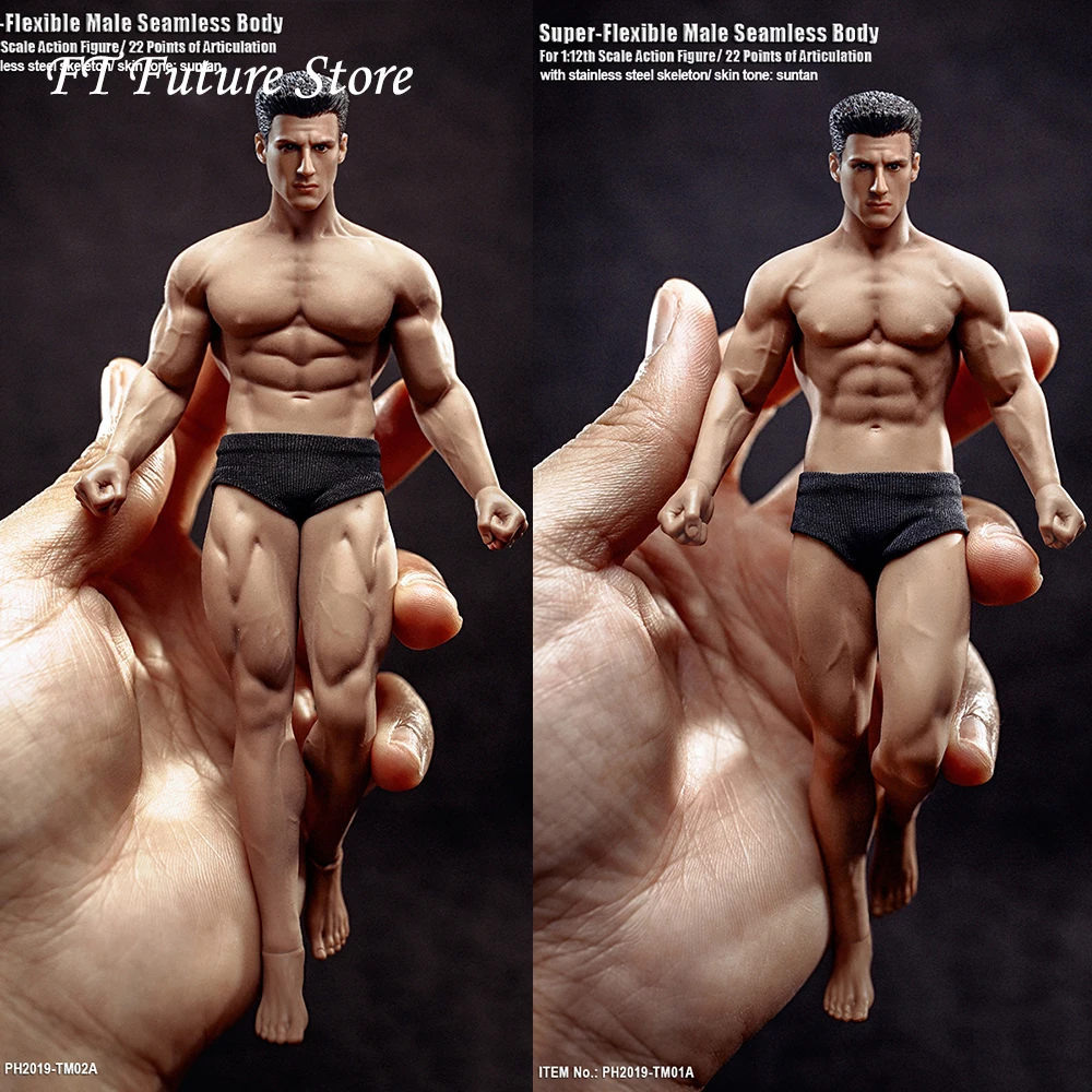 

In Stock 15.3cm/16.3cm 1/12 Super Fitness Flexible Male Seamless Body with Head Mini Figure Suntan Skin Model for Fans Gifts