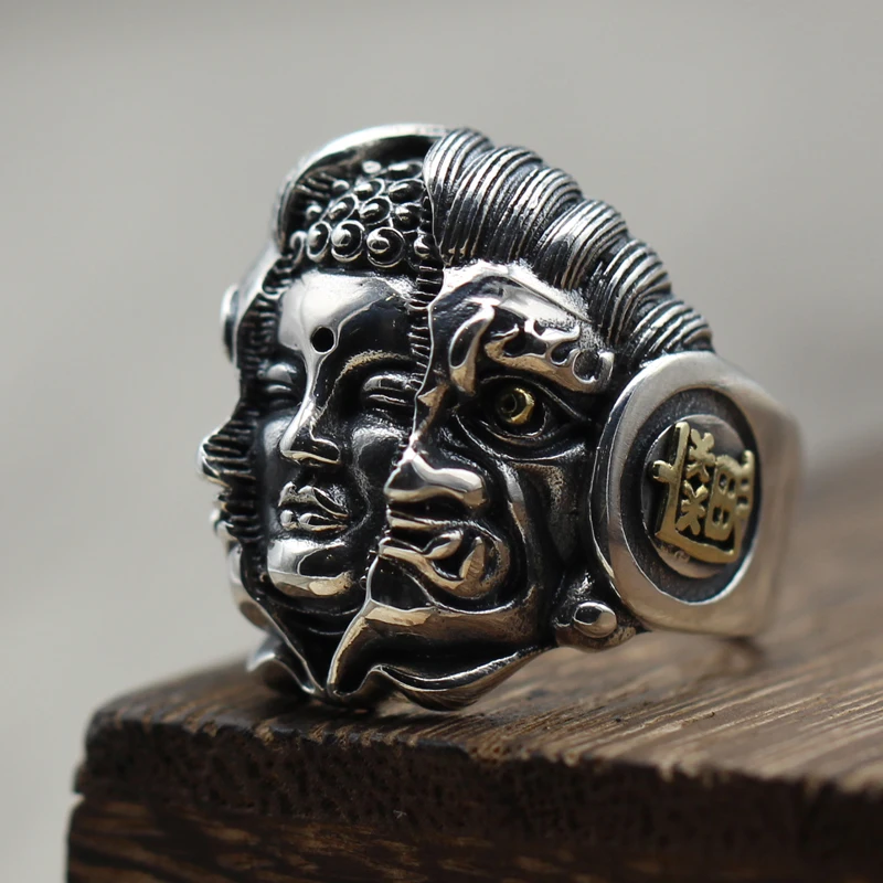 Sterling Silver Vintage Buddha men's ring ring opening