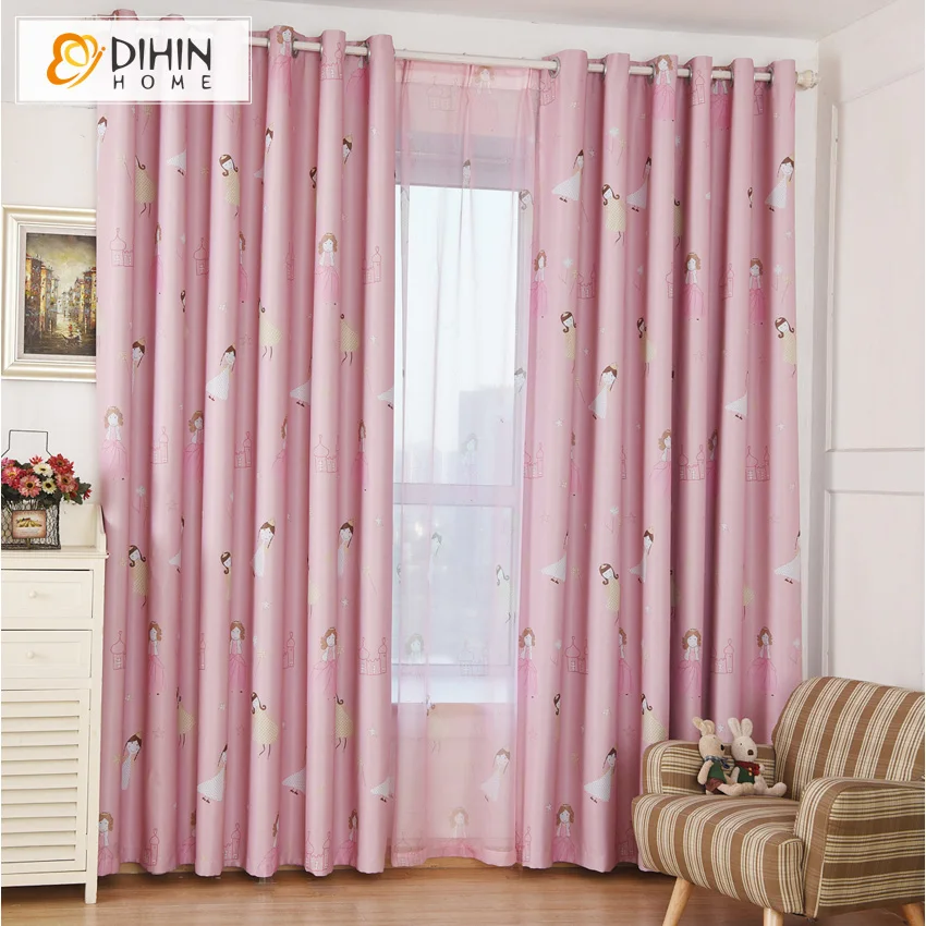 Затемняющие шторы розового цвета с принтом для детской комнаты занавески на окна