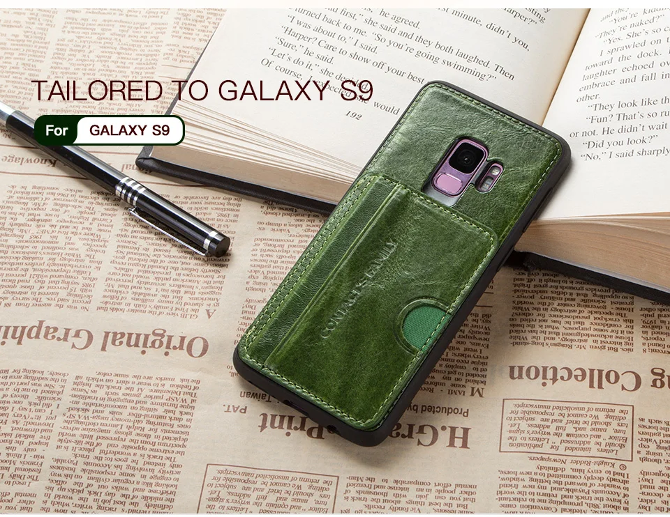 Обувь из натуральной кожи с отделением для карт чехол для samsung Galaxy S9 подставка держатель чехол для samsung Galaxy S9 противоударный Для мужчин Бизнес задняя крышка