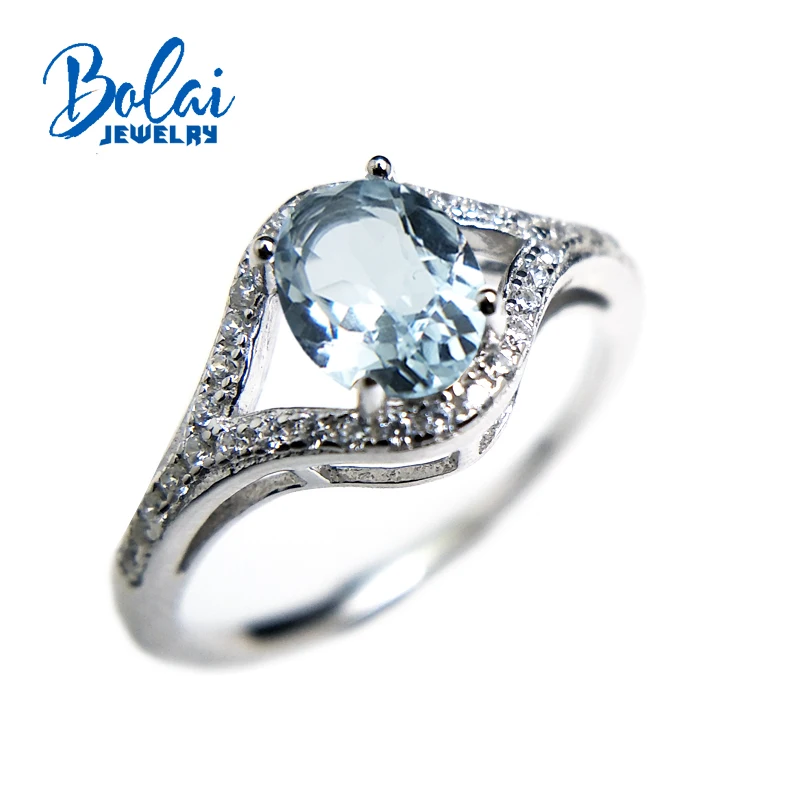 Bolaijewelry, Натуральный аквамарин полудрагоценный камень светлый цвет oval5* 7 мм 0.8ct кольцо 925 стерлингового серебра ювелирные украшения для женщин подарок