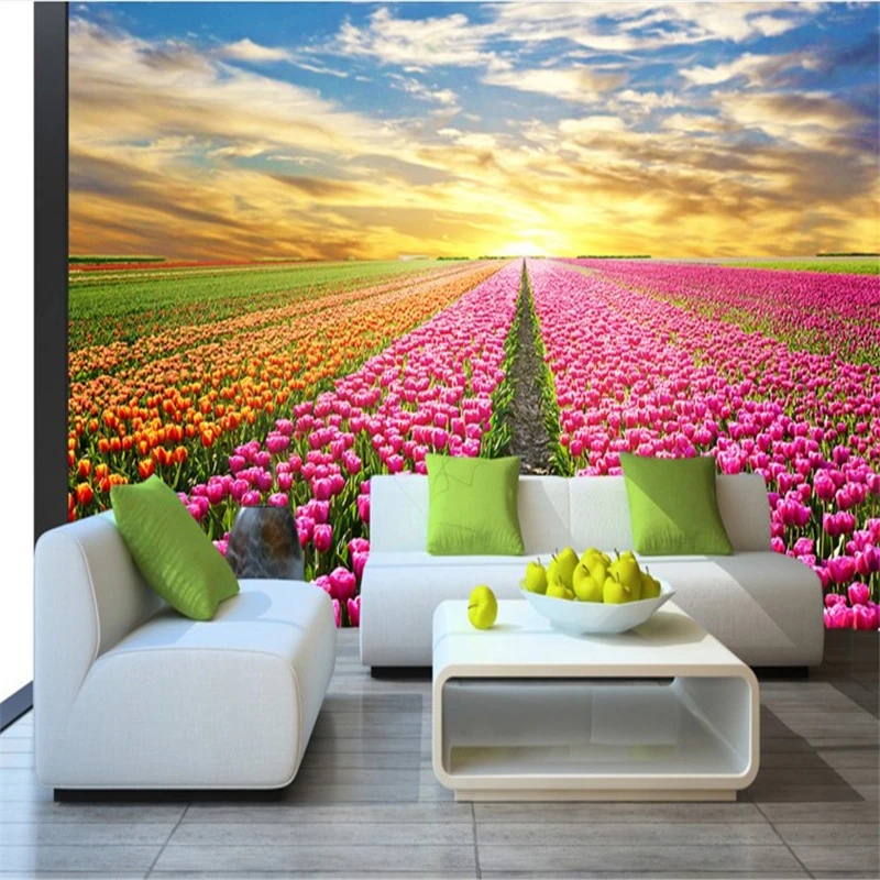 Beibehang большие пользовательские обои Тюльпан цветы море спальня гостиная ТВ фон