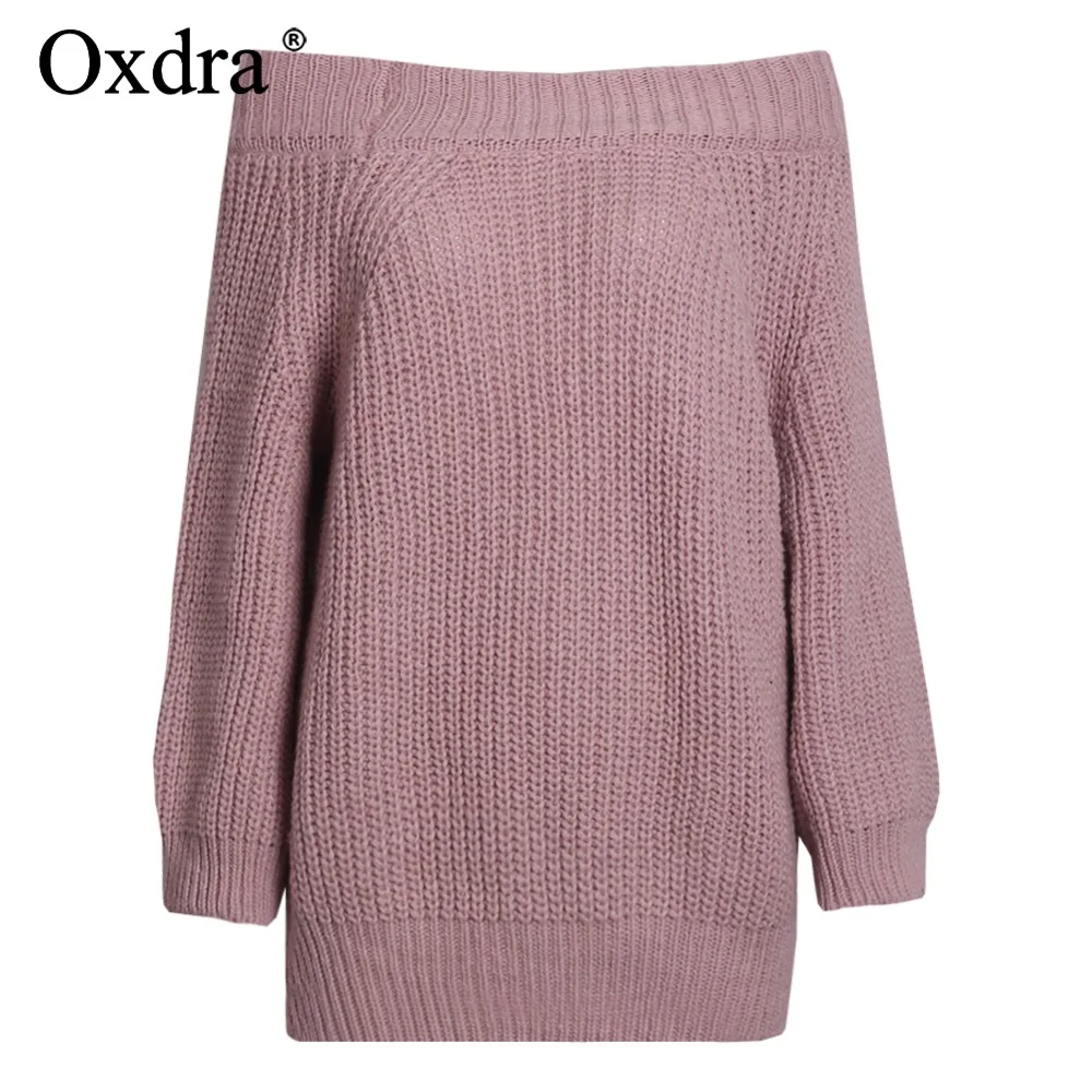 Oxdra Sweaters Women's Autumn Winter Hot New Ladies Sexy Slash Neck Trendy Women Knitted Warm Loose Jumpers Pullovers | Женская