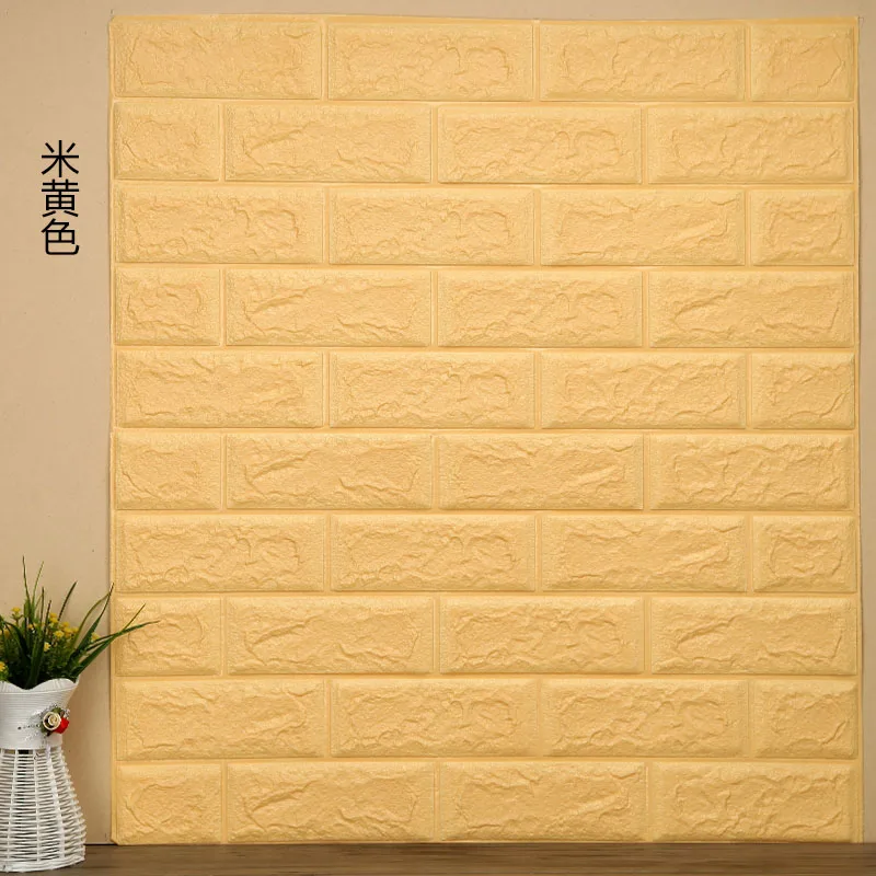 light yellow DIY самоклеющиеся 3D наклейки на кирпичную стену Декор для гостиной пенопластовое водонепроницаемое покрытие для стен обои для телевизора фон для детской комнаты - Цвет: light yellow