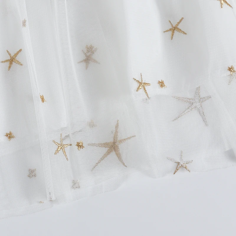 Cenicienta Kid dresses for Girl O-Neck Sleeveless Star Embroidery Summer Foormal Style Children Clothing White Cotton Dress | Детская