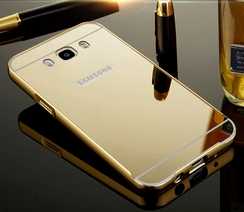 Для samsung J5 2016 покрытие корпуса Зеркало чехол Алюминий металлический бампер акрил