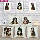 XUNYU милый льняной чехол с принтом Бернской горной собаки, домашний диван, квадратный Чехол на подушку 45x45 см, Чехол на подушку с рисунком животного, AC074