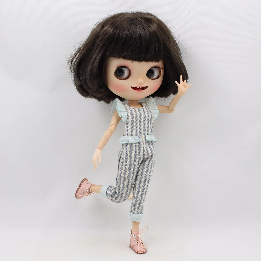 Icy Blyth doll joint body розовый и синий полосатый комбинезон с открытой спиной костюм