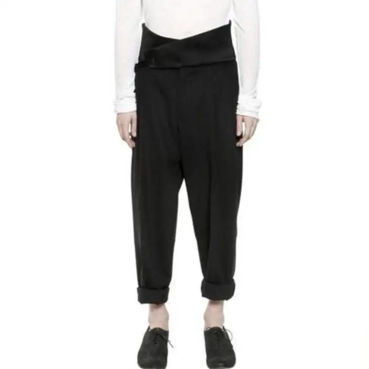 

27--40 HOT / Sping Men's New Personalized custom large size Fashion High Waist Wide Big Plait Before Easing Feet Slacks