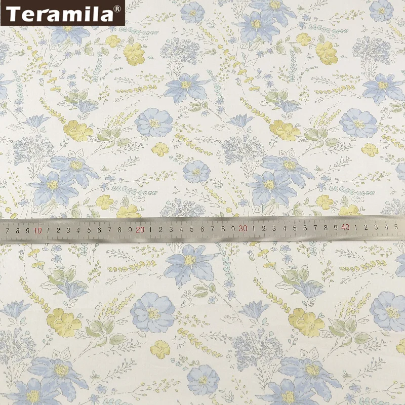 TERAMILA 100% хлопчатобумажная ткань с голубым цветочным принтом саржевая лоскутное