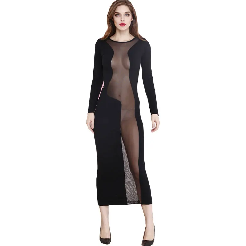 Европейское черное прозрачное Сетчатое платье сексуальное для ночного клуба 2017